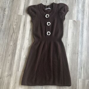 Alice + Olivia Cashmere Wool Blend Flower Button Short Sleeved Dress Size Small